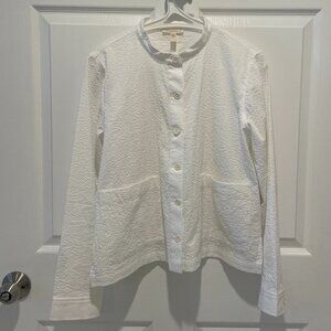 Eileen Fisher Organic Cotton Pucker Mandarin Collar Jacket White XXS